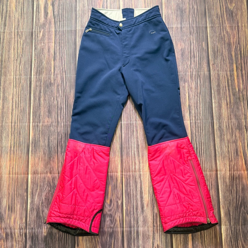 Women’s Vintage 80’s Bogner Navy & Pink Wool Blend Flare Ski Winter Pants
